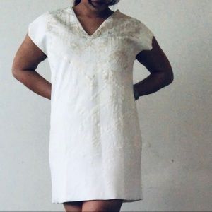 Zara White/Gold Aztec Textured Dress